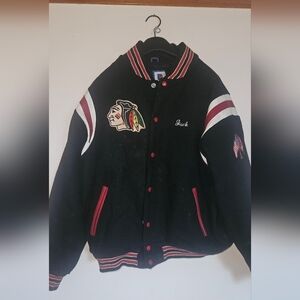 Vintage 80s 90s Rennoc Chiefs Hockey Varsity Jacket Wool & Leather Trim – Black